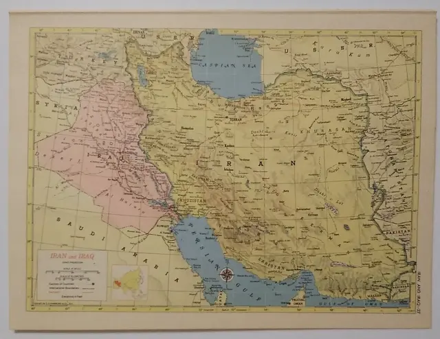 1956 Antique IRAN & IRAQ Atlas Map Hammond's Family Reference World Atlas