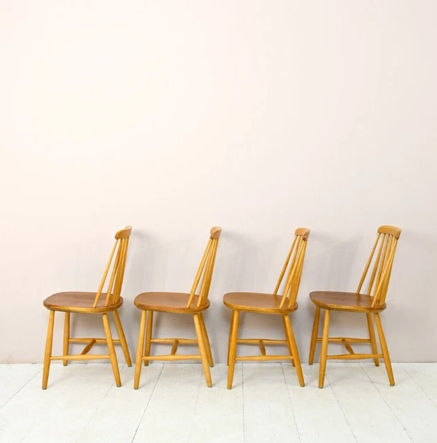 MidCentury  Set di 4 sedie pinnstol, originali scandinave retrò, 60s