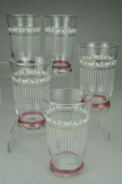 Lot of 5 Mid Century Horse & Carriage Motif Shot Glasses or Childrens Juice QE36