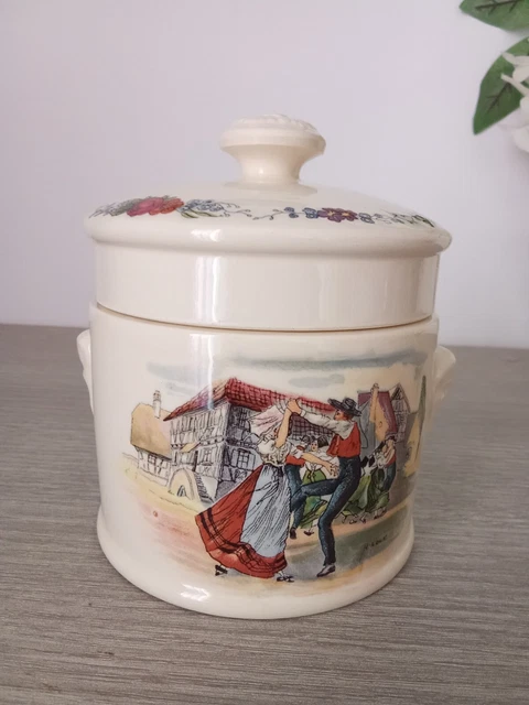 Vintage: beau pot à foie gras / terrine faïence de Sarreguemines Obernai H.LOUX