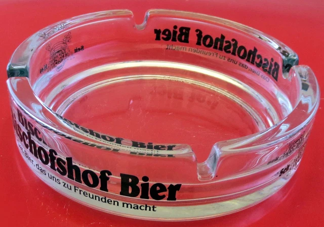 Bischofshof Bier Aschenbecher Glas Glasascher Ascher 14,2cm Werbung klar France