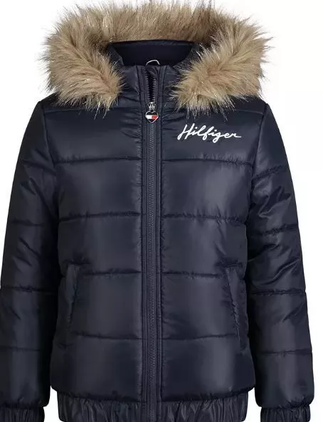 TOMMY HILFIGER Little Girls Navy Hooded Bomber Quilted Jacket, 5/6