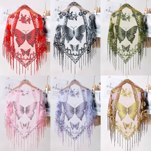 Elegant Butterfly Embroidery Scarf Women LuxuryTassel Triangle Wrap And Shaw BII