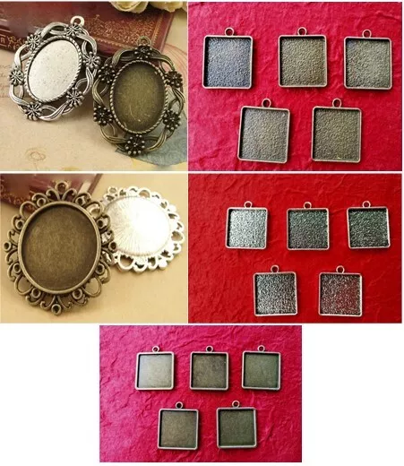 5-10 Cabochon Base Pendant Trays Bezel Blank DIY Jewelry Making Bronze or Silver