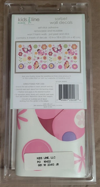 Kids Line Sorbet Wall  Decal  Removable NEW Butterfly, Flowers, Lady Bug