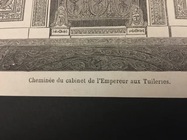 Cheminée du cabinet de l'Empereur aux Tuileries - Gravure sur plaque de bois 2