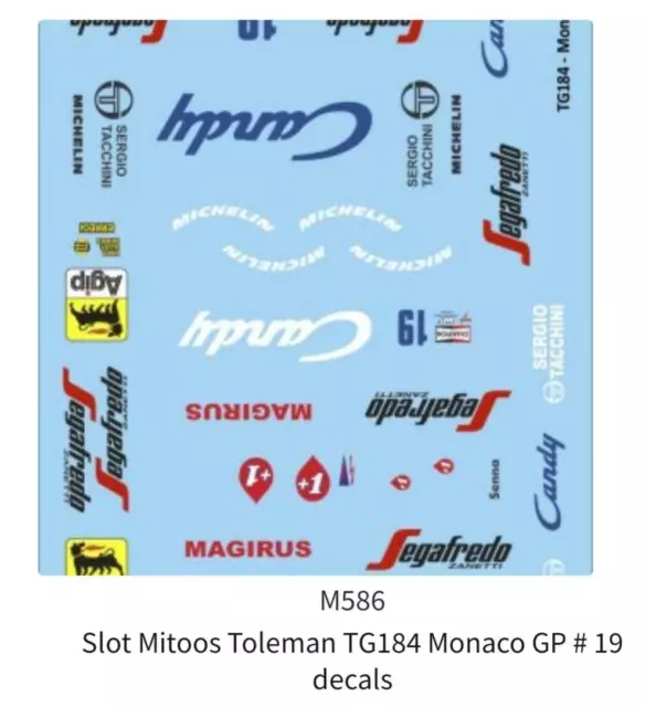 Mitoos M586 Toleman TG184 Monaco GP #19 1:32 Scale Decals F1 New