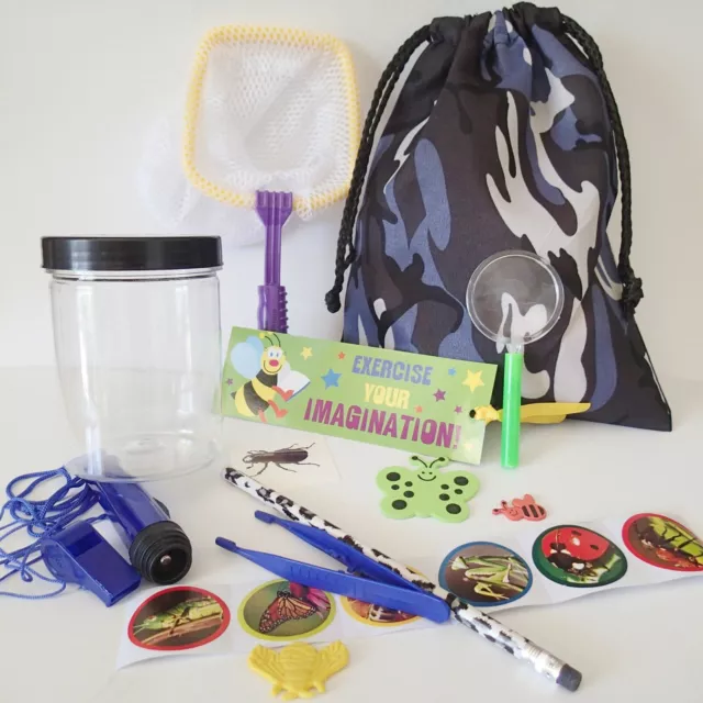 BUG CATCHER EXPLORER BAG Insect KIT Magnifying glass viewer net torch kids child