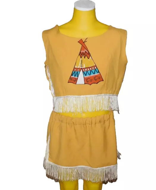 Vtg Girls Indian Native American Snap Top Skirt Set Teepee Tasseled 2 Pc 50s 60s