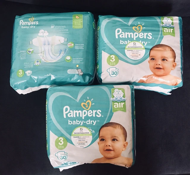 Pampers lot de 90 Couches T 3 en 3 X 30 Paquets Transport Souple Cotés 6/10 Kg