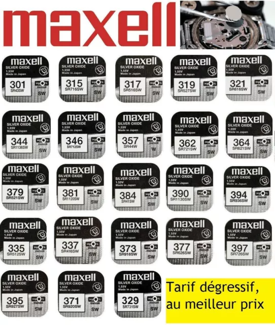 Piles QUALITÉ PROFESSIONNELLE pour montres Marque Maxell Oxyde d'Argent 1.55V