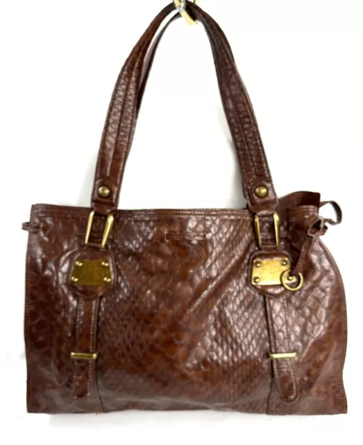 Jessica Simpson Brown Croc Embossed Faux Leather Large Tote Shoulder Bag Purse