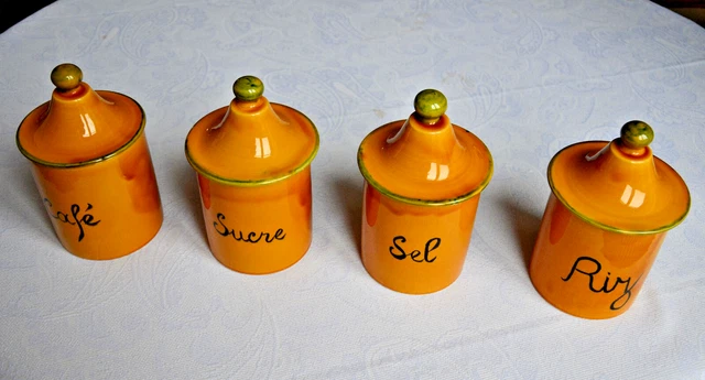 Lot De 5 Pots à épices En Faïence Italienne Vintage - Carrés Avec Couvercles
