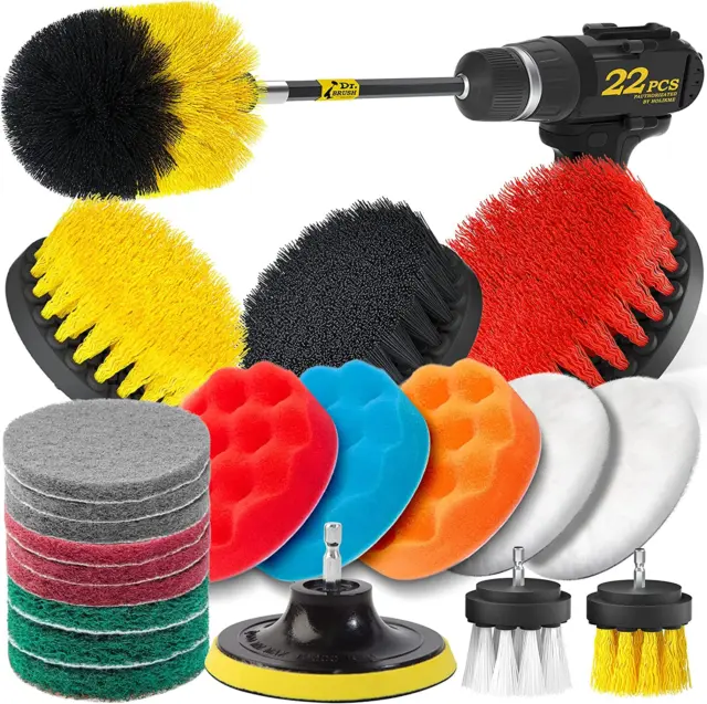 22Piece Drill Brush Attachments Set, Scrub Pads & Sponge, Buffing Pads, Power Sc