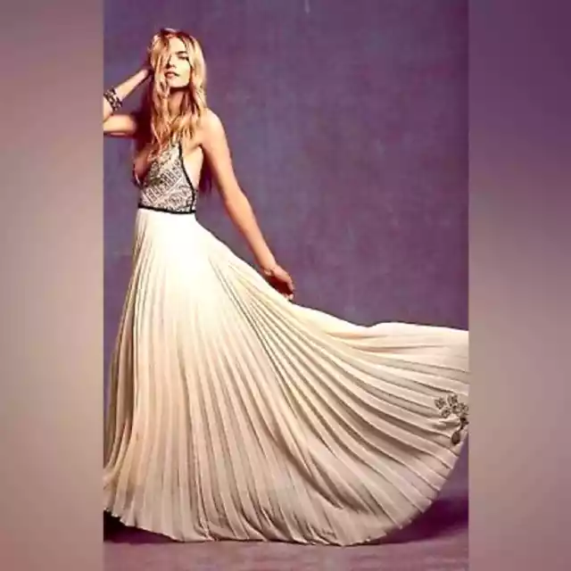 Free People Bell of the Ball Maxi Cream Black Dress