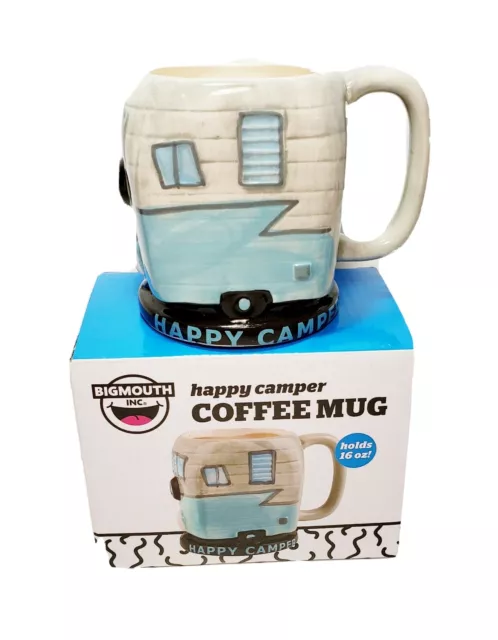 Happy Camper Ceramic RV Shaped 16 oz Coffee Mug Cup Flamingo New Big Mouth Inc.