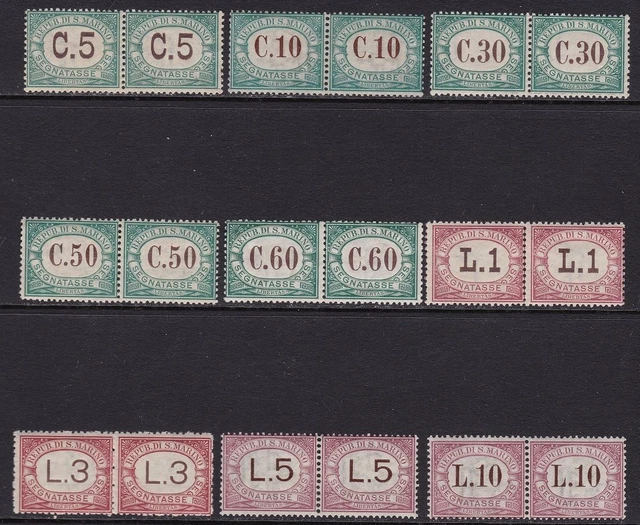 1897-1919 SAN MARINO, Steuern Nr. 1/9 KOMPLETTE SERIE IN HORIZONTALEN PAAREN pos
