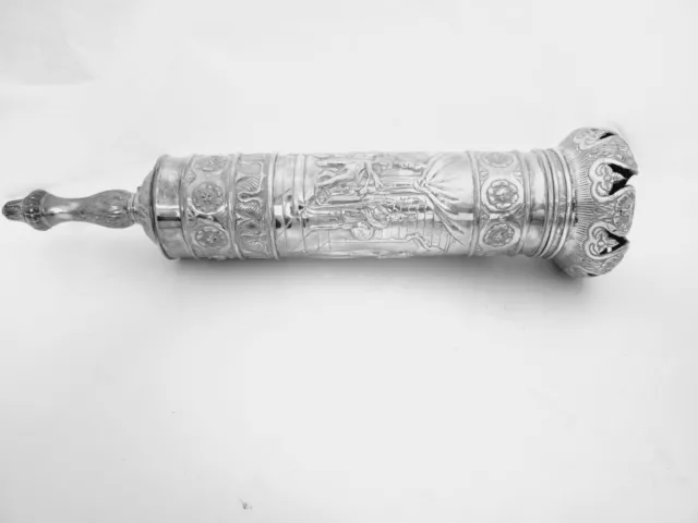 Unusual  Silver Judaica Decorative Magillah Case With Magillah