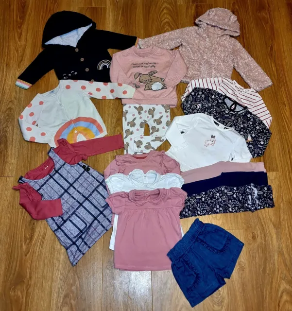 #10 Enorme pacchetto di vestiti per bambine età 12-18 mesi abiti cardigan top