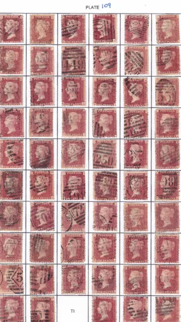 GB Victorian SG43 sg44 1d penny red line engraved Plate 109 qv postage stamps