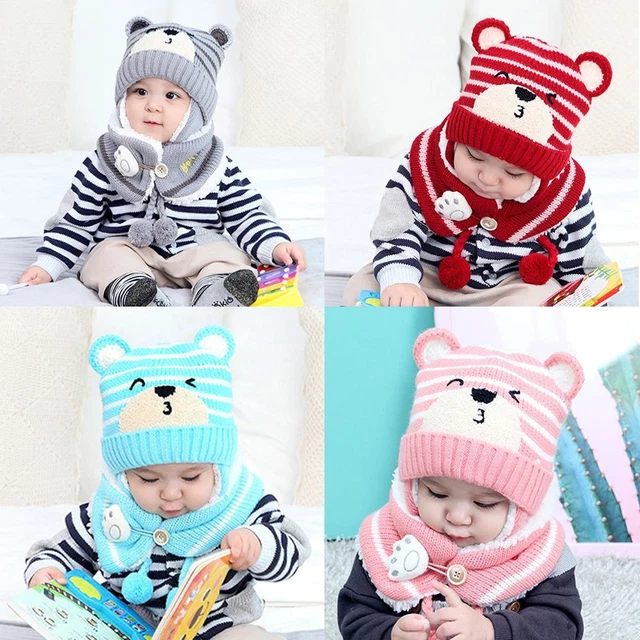 Cappello berretto bambina bambino berretto sciarpa set foulard orso protezioni orecchie