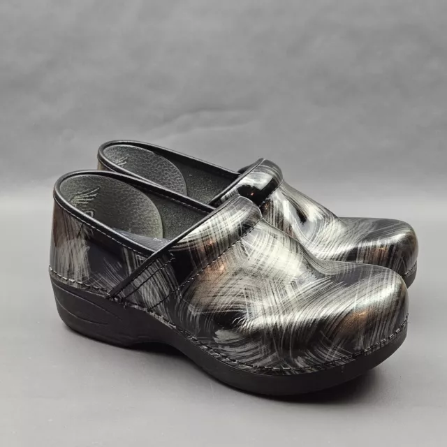DANSKO XP 2.0 Floral Nursing Clogs Black Leather Women s 8.5 9 39