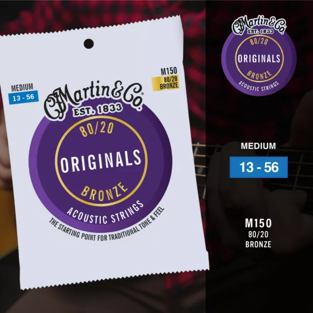 Martin M150 The Originals 80/20 Bronze Acoustic Guitar Strings Medium 13-56