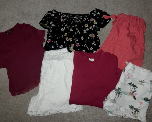 Pantaloncini e top per ragazze età 11-12 anni pacchetto prossimo nuovo look bianco bordeaux +