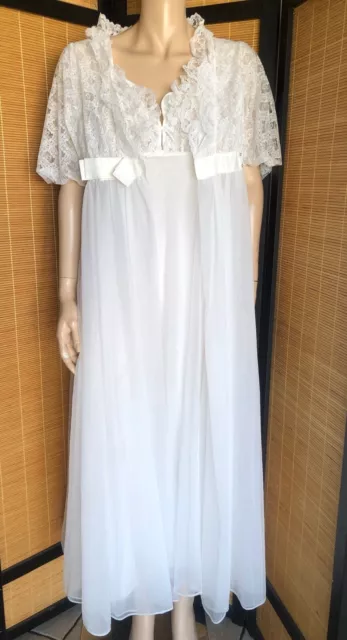 VINTAGE 50S SHEER White Double Chiffon Long Peignoir Nightgown Robe Set ...