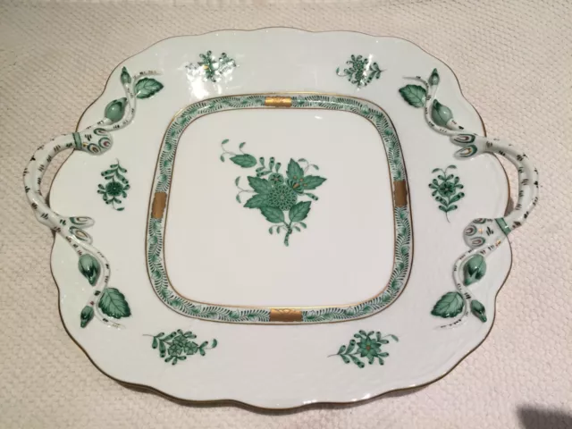 Herend Chinese Bouquet Green Square Cake Plate with Handles 430 Serving Plate