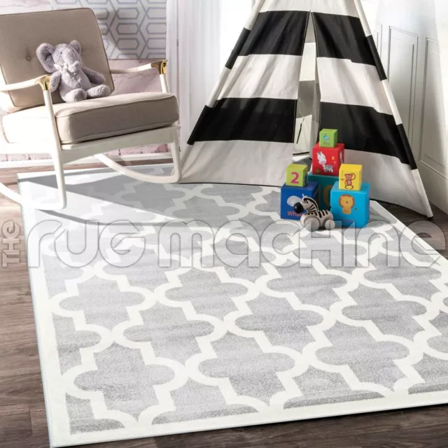 SKYLAR KIDS SILVER GREY TRELLIS DESIGN SOFT MODERN FLOOR RUG 120x170cm **NEW**