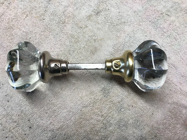 Antique glass crystal door knob set brass and nickel finish refurbished 8 point
