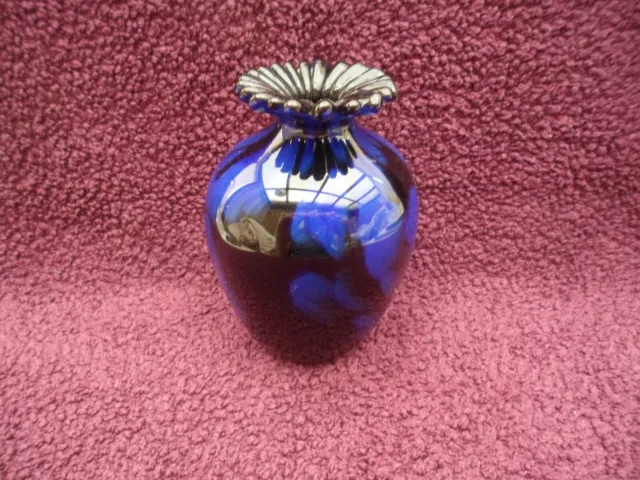 Vintage Guernsey Island Studio Art Glass Black and Blue Vase, three lion pontil.