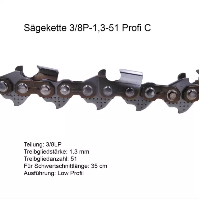 Profi C Sägekette 3/8P 1.3 mm 51 TG Low Profi Ersatzkette für Stihl Dolmar