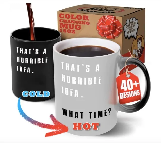 GR8AM Color-Changing Christmas Coffee Mugs 16oz - That's A Horrible Idea NIB