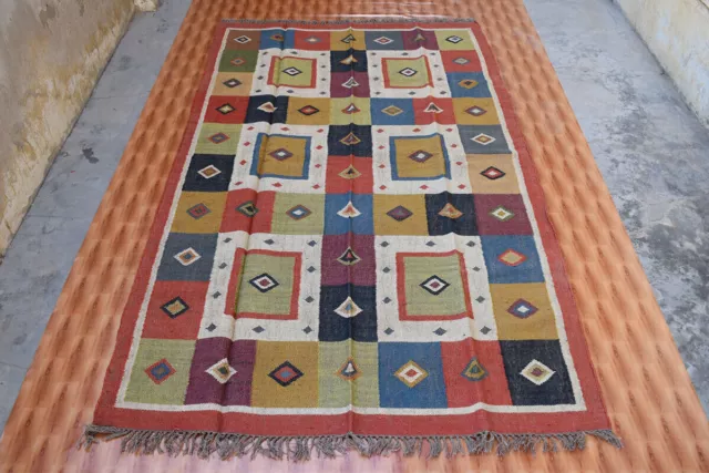 Tapis fait main laine jute grand tapis Kelim 5x8 sud-ouest Navajo Kilim Dhurry