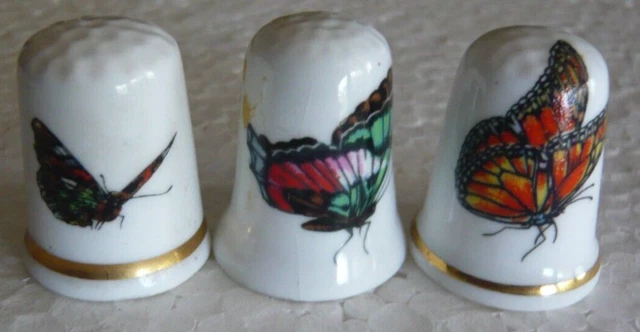 Lot De 3 Dés à Coudre Porcelaine Fine Collection Art Nouveau - Dorés Élégants