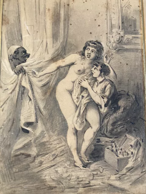 Très Beau Dessin Femme Jeune Nue Nu Lavis Encre XIXe Erotique A Identifier