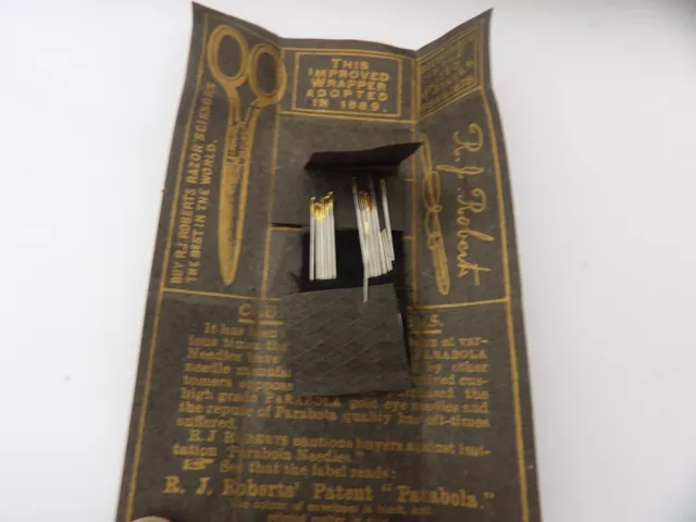 Antique Sewing Needles R.J.Roberts Parabola Gold Burnished Sharps 1880's