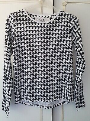 TU Size 12 Years Girls Black & White Dogtooth Check Long Sleeve Round Neck Top !