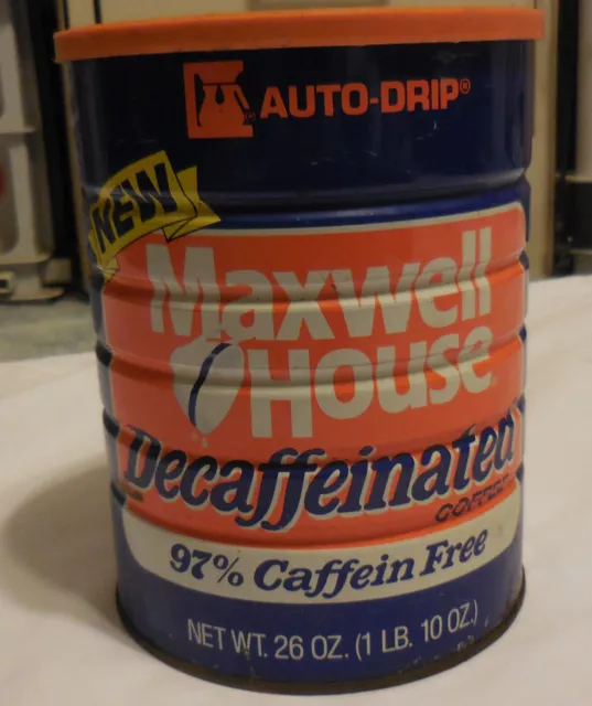 1 Maxwell House Decaffeinated Coffee Tin Can 26 oz EMPTY  lid auto drip Vintage