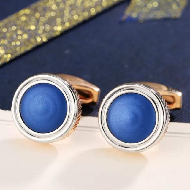 18K White & Rose Gold Plated Simulated Opal Round Shaped Hot Men`s Cufflinks