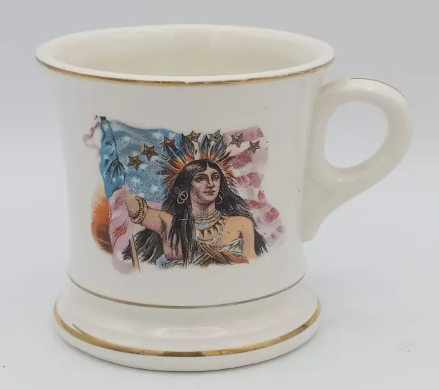 Shaving Scuttle Mug Cup Vintage Lady Americana Native Flag