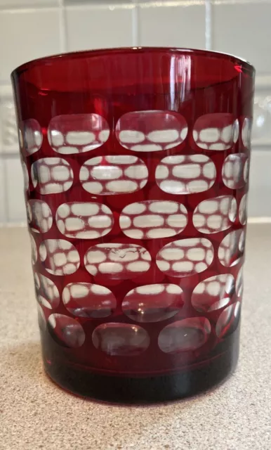 Vintage Bohemian Ruby Red Cut to Clear Crystal Czech Vase 5”
