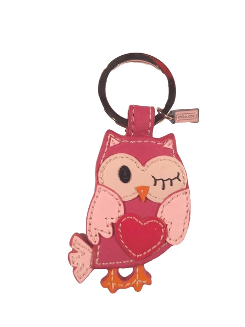 Authentic New Adorable Pink Coach Winking Owl Purse Charm / Keychain NEW