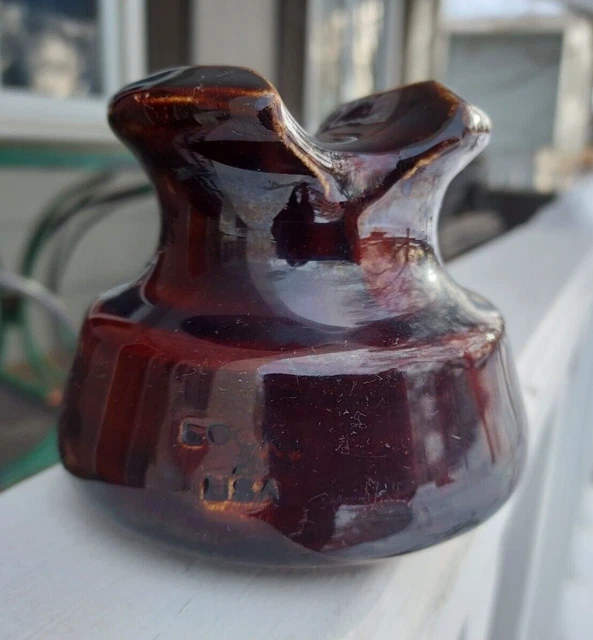 Ceramic / Porcelain Insulator - LOCKE 2 USA - CABLE TOP - DEEP RED / BROWN GLAZE