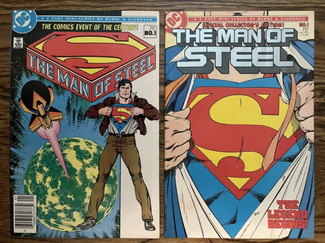 MAN OF STEEL #1 NEWSSTAND & Direct Variant 1986 DC John Byrne Superman VF/NM