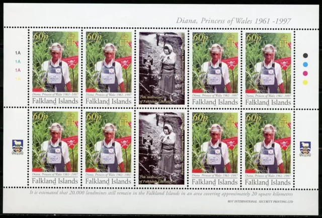 Falkland Islands Scott # 941 Prinzessin Diana Gedenken Blatt Von 8 & Label Mint