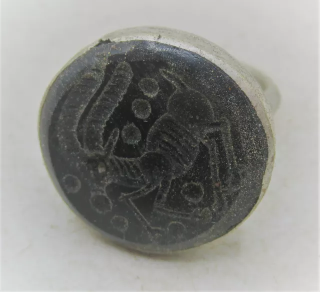 Beautiful Post Medieval Islamic Ottoman Silvered Seal Ring With Stone