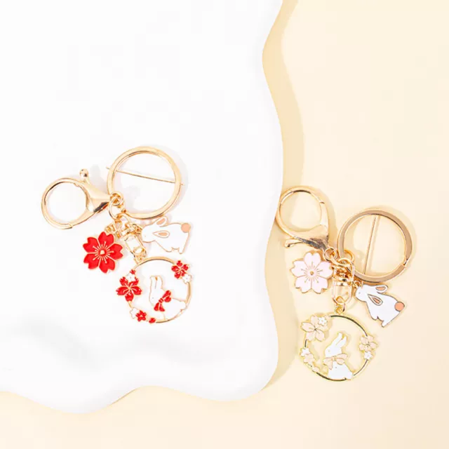 Cute White Rabbit Cat Flower Heart Keychain For Women Girls Enamel Jewelry G BII